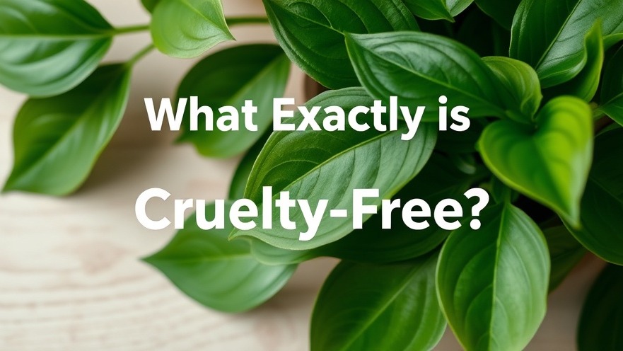 Close-up of lush pothos leaves with 'What Exactly Is Cruelty-Free?' overlay, promoting sustainable development.