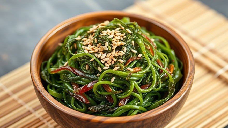 Vibrant seaweed salad showcasing sustainable innovation in food presentation.
