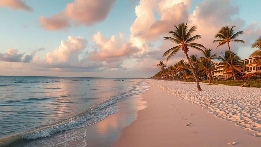 Photorealistic Florida beaches under tropical weather with summer forecast rain chances and thunderstorms.