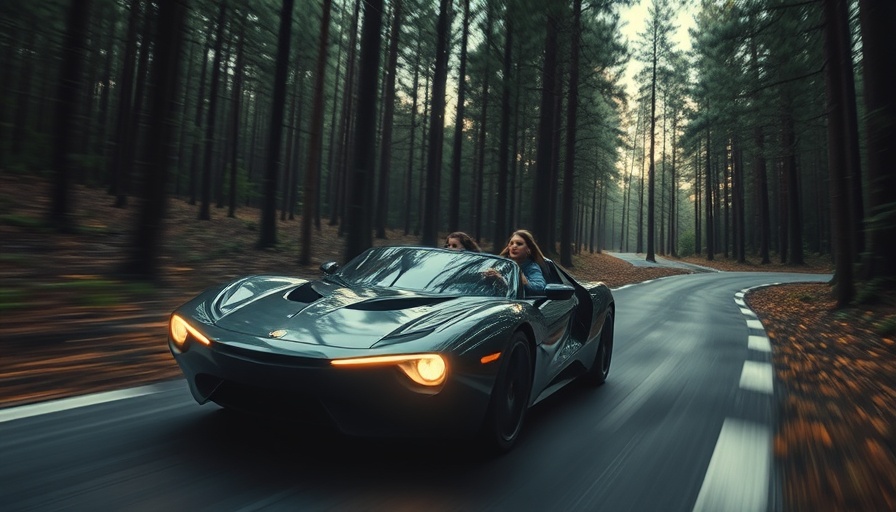 Disney World Test Track Reopening: Futuristic car racing through a forest.