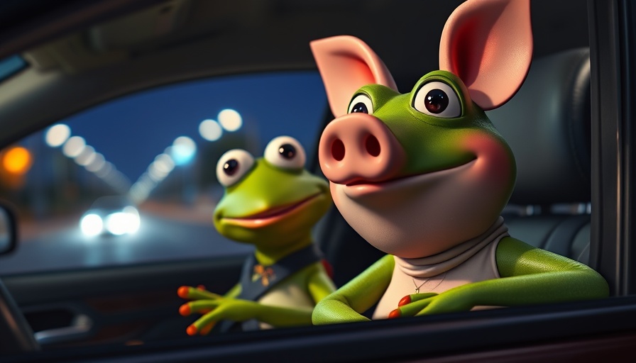 The Muppets characters looking out car window, vibrant and detailed.