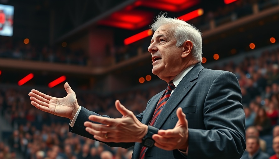 Energetic speech at Miami Heat event, stadium audience, 2024.