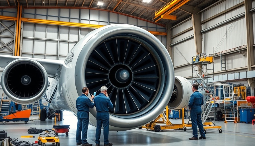 Boeing plane engine repair after bird strike in maintenance hangar.