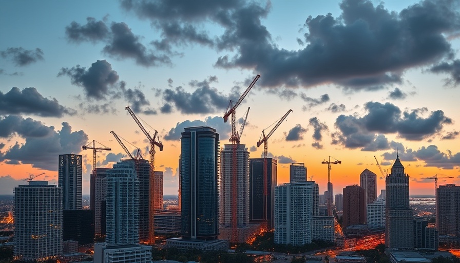 Skyline of West Palm Beach with construction cranes.