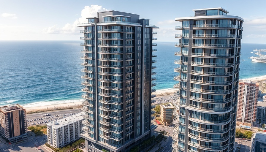 Modern condo buildings in Coconut Grove with ocean view.