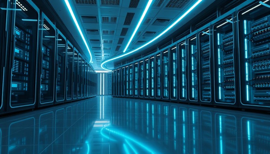 Futuristic server room showcasing AI energy consumption.