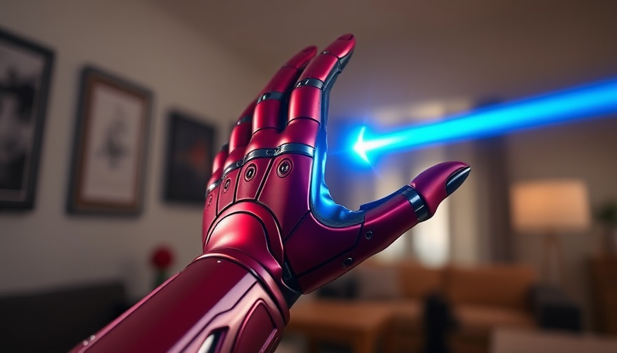 Working copy of Iron Man's repulsor, emitting blue beam, futuristic glove.