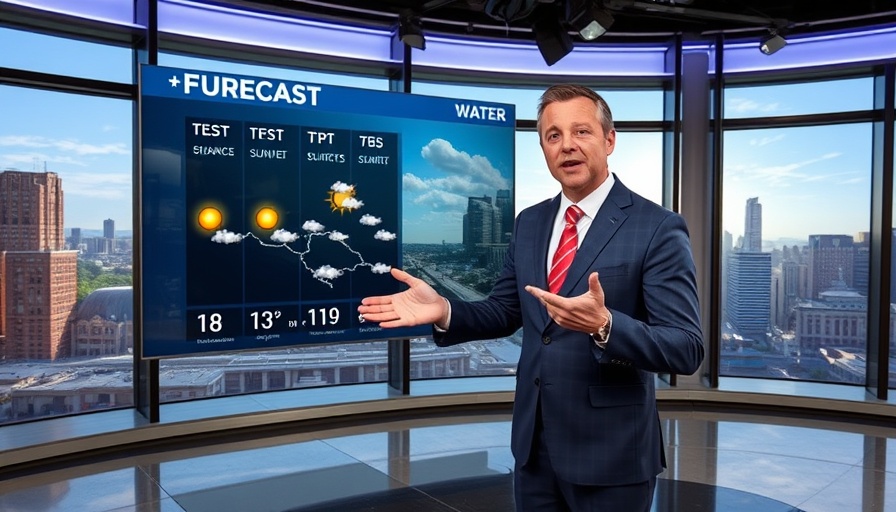 Weather presenter discussing South Florida weather forecast with rainfall chances.