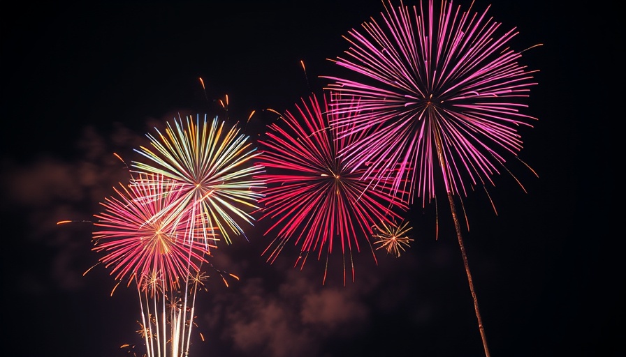 Colorful Fourth of July fireworks in South Florida night sky, vibrant display.