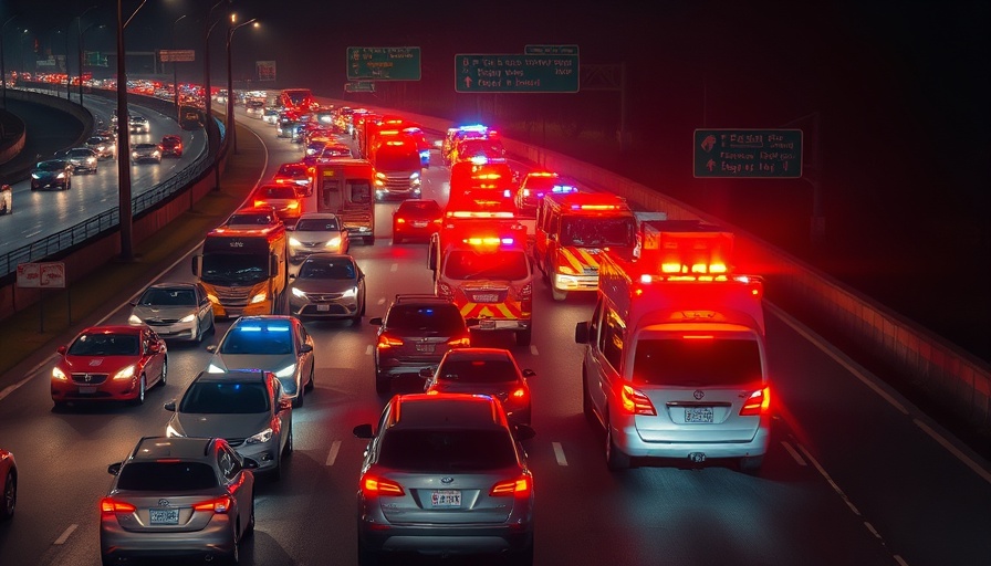 Dolphin Expressway crash scene at night with flashing lights and congested traffic.