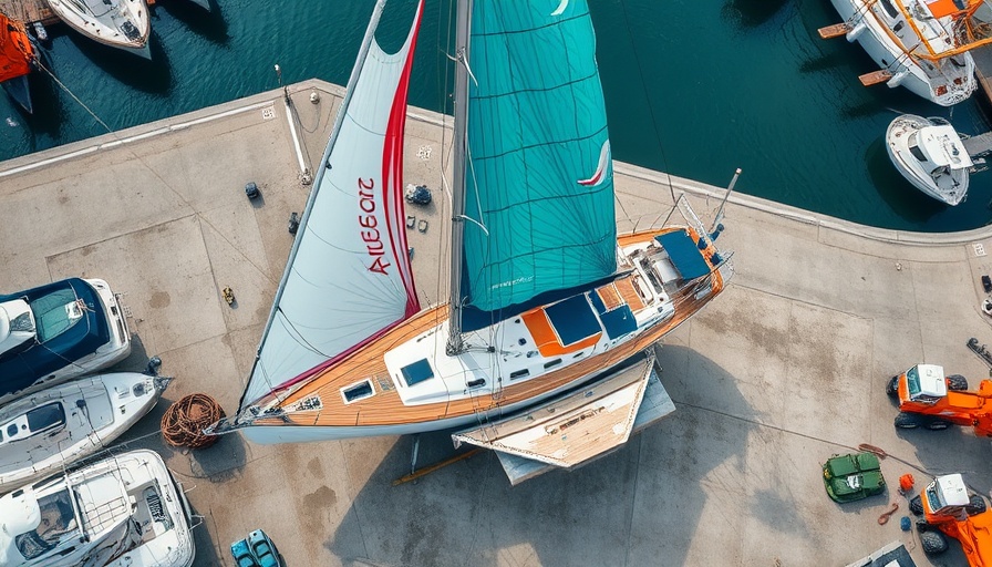 Sailboat Accident in Biscayne Bay being hoisted in a marina.