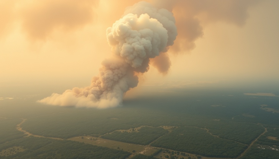 Thick smoke from Everglades wildfire, aerial view in South Florida wetlands.