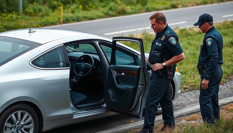 Police inspect car after Miami shooting incident on I-95.