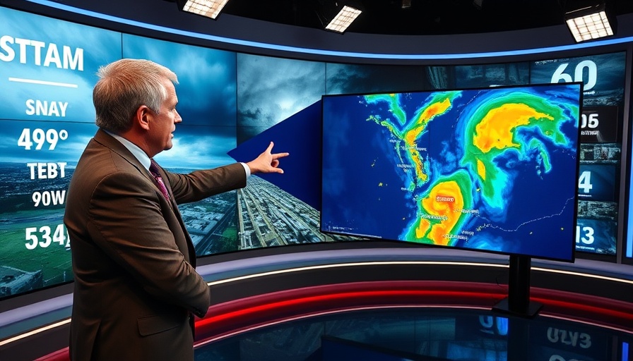 Weather presenter discussing flash flooding in South Florida on a map.