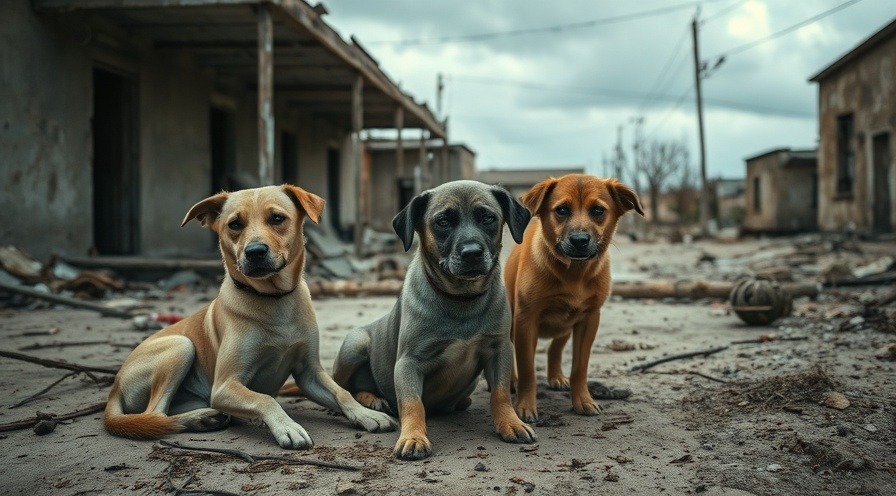 Distressed dogs in a neglected state, highlighting Pinebluff animal welfare issues.
