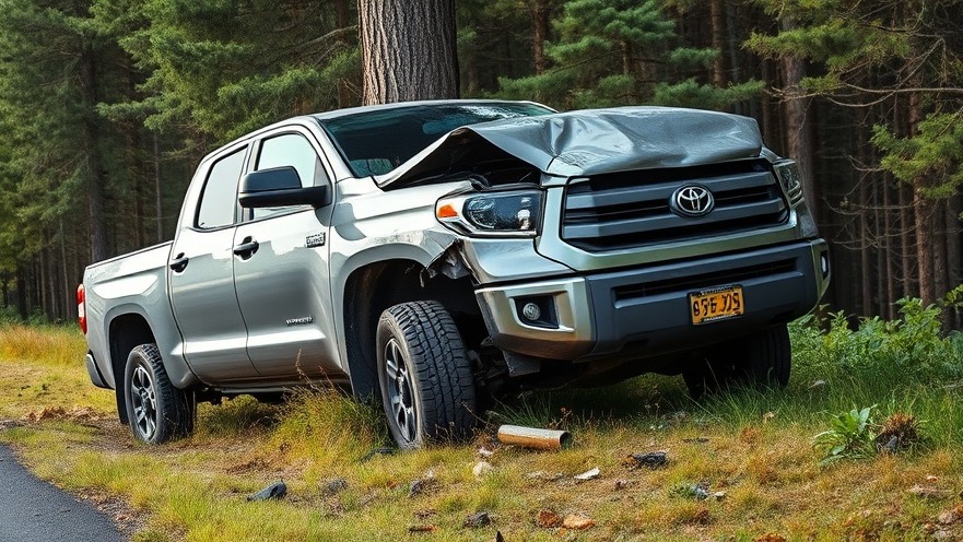 Severely damaged Toyota truck from a vehicle accident, highlighting traffic safety concerns.