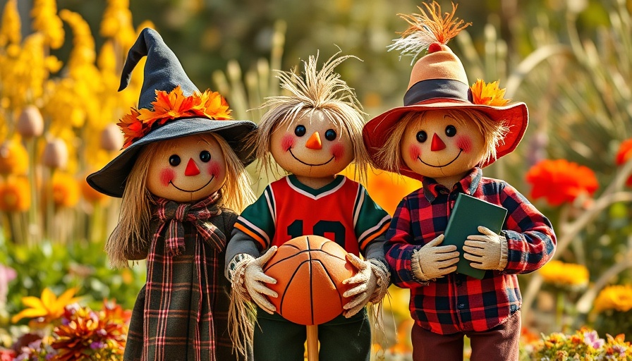 Colorful scarecrows at Sandhills Scarecrow Stroll event.