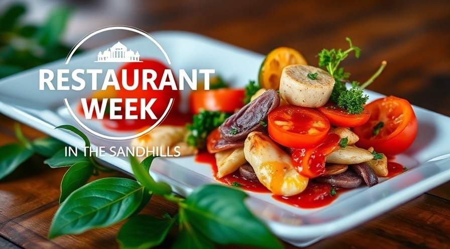 Gourmet dish promoting Moore County dining for Restaurant Week, vibrant colors.