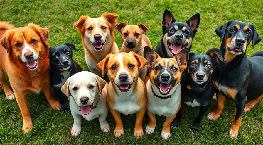 Cute dogs ready for adoption with Moore Animal Alliance promoting pet food donations.