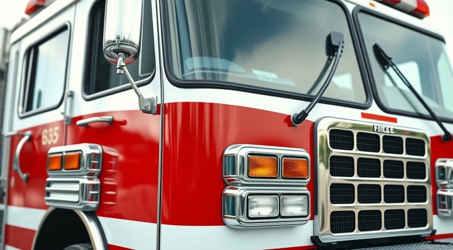 Photorealistic fire truck highlighting community safety in emergency services improvements.