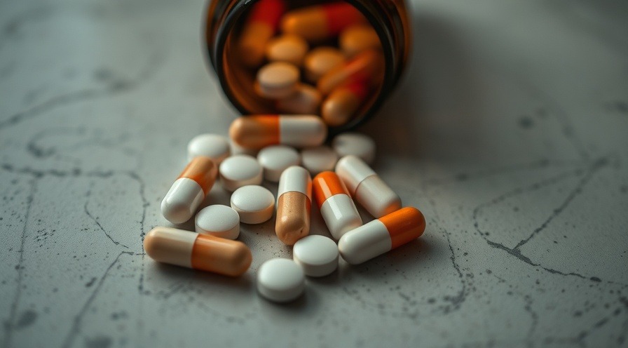 Opioid pills on a table, highlighting community engagement in opioid crisis solutions.