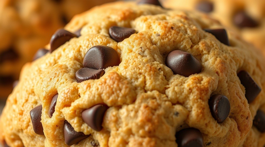 Close-up of a chocolate chip scone for Pine Scone birthday celebration.