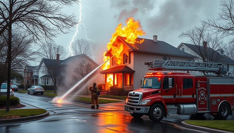 Firefighters tackle house blaze sparked by lightning strike.