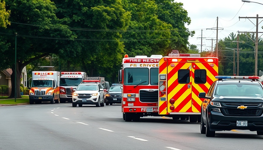 Emergency vehicles at scene of Vass crash involving motorcyclist.