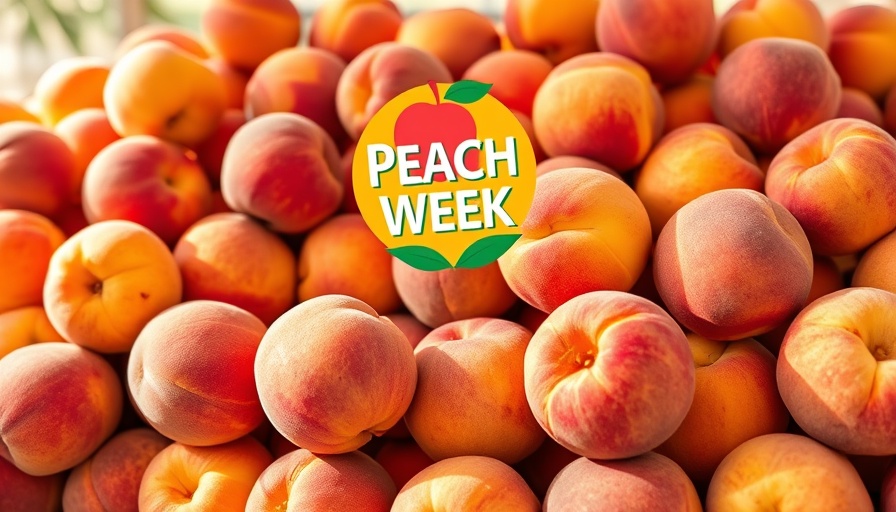 Peach Week in North Carolina: vibrant peaches and event logo.