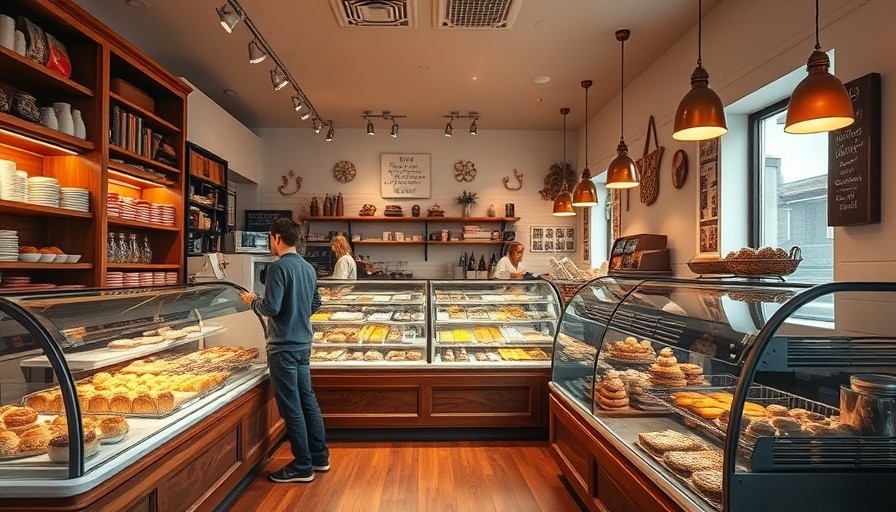 Delucia's Bake Shop Anniversary celebration with customer at counter.
