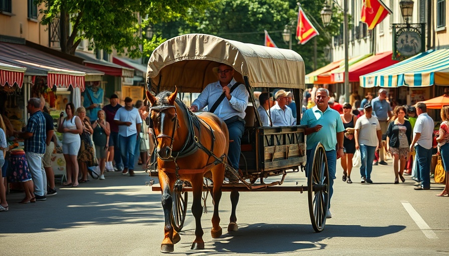 Horse-drawn wagon in Sand Hills event street fair bustling with activity