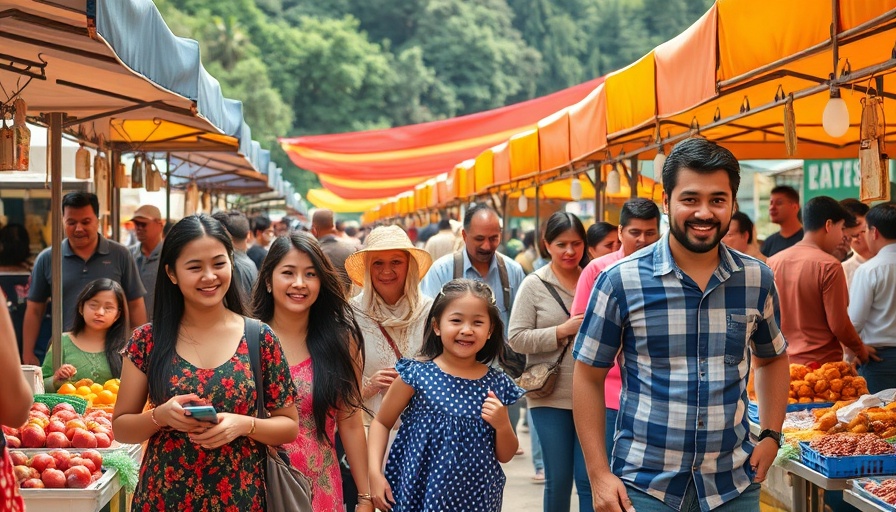 Families enjoying outdoor weekend market in the Sandhills