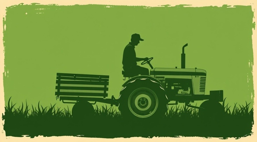 Vintage silhouette of a farmer on a tractor at a local farmers market.