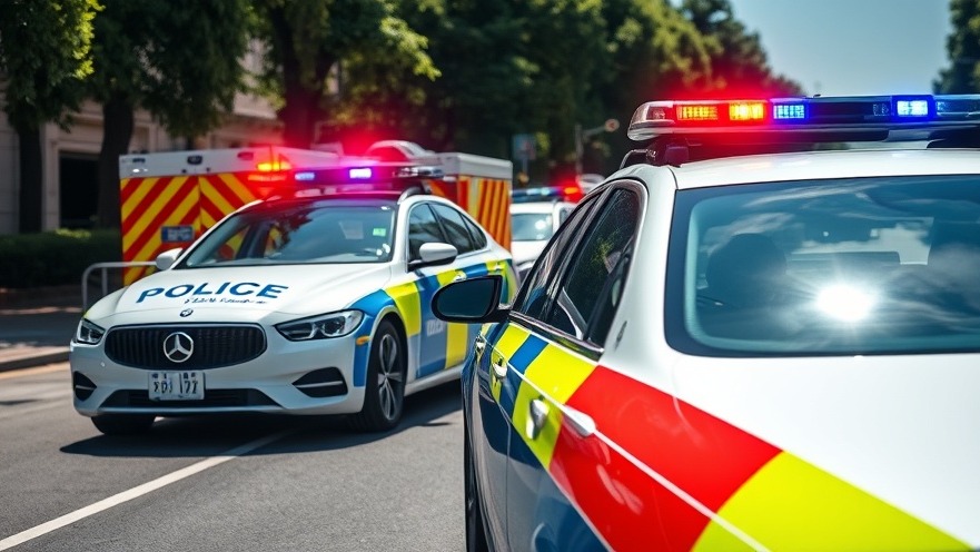 Police car and emergency vehicles highlighting traffic safety under vibrant daylight