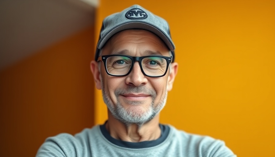 Mature man in a cap against bright background, confident expression.