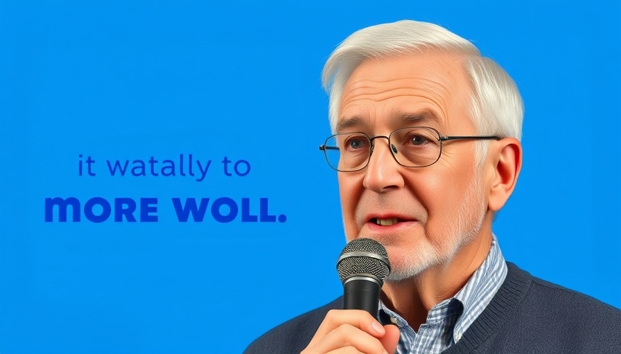 Elderly man discussing website creation with motivational text.
