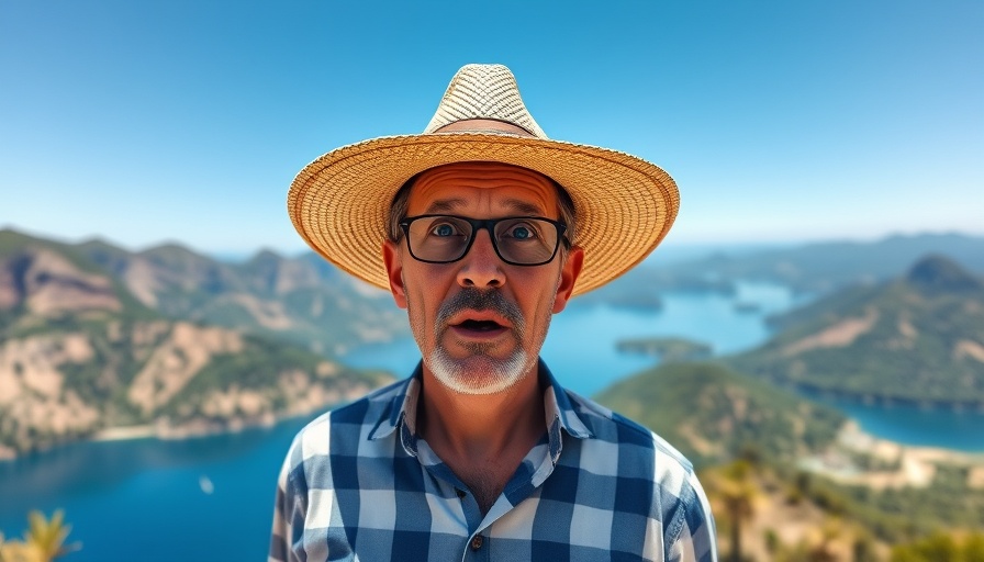 Surprised middle-aged man overlooking scenic landscape, pondering hidden fees in retirement investments.