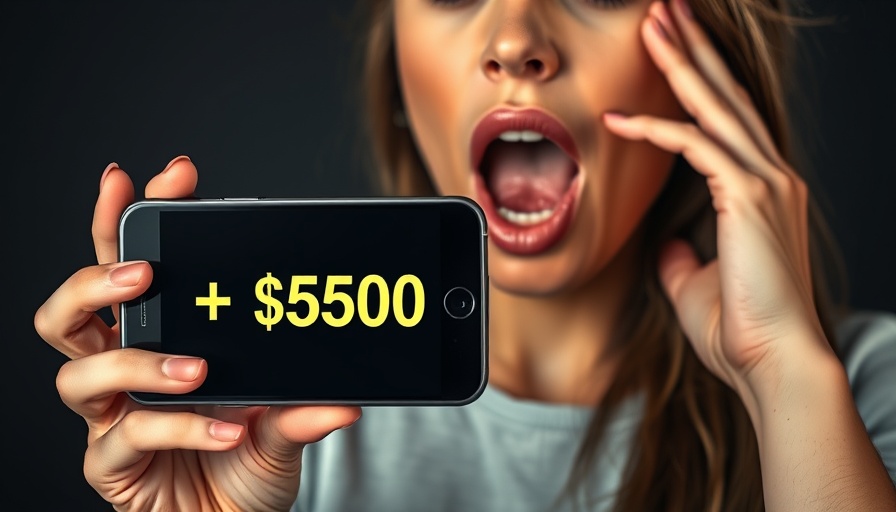 Woman displaying smartphone with '$5000' as a skill to never go broke.