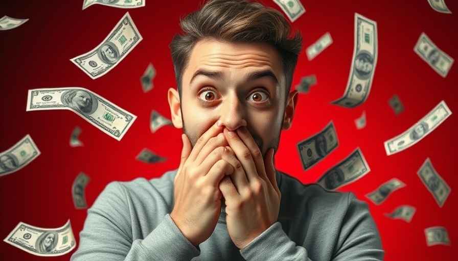 Surprised man with floating dollars for make money writing articles.