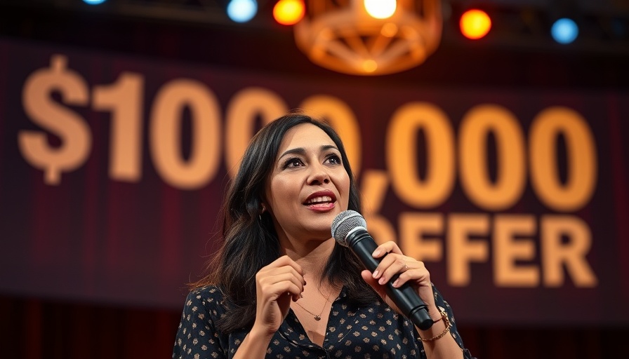 ChatGPT Helped Her Make $100k, woman speaking on stage with offer text.