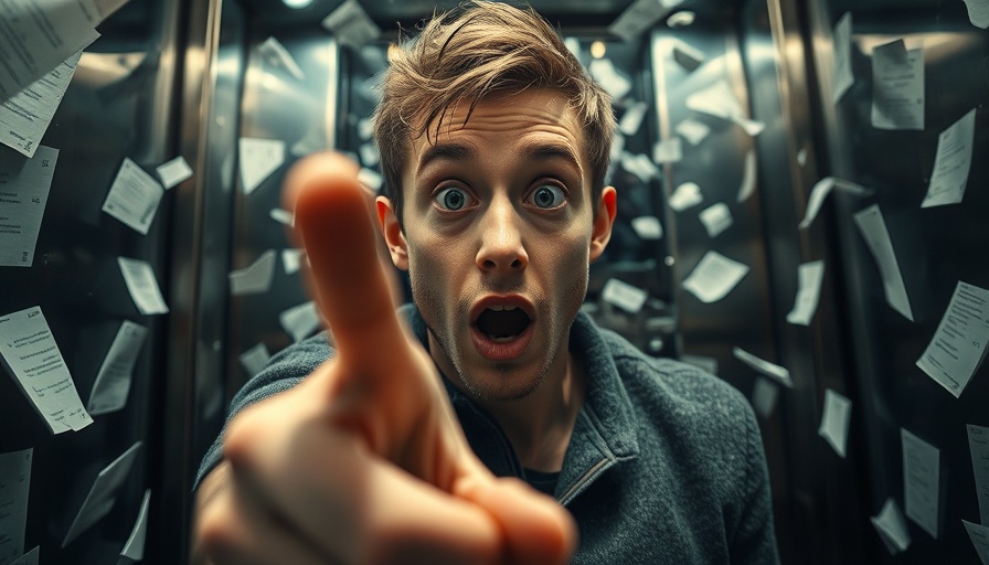 Young man reaching out in digital elevator, article prompts flying, making money writing articles.