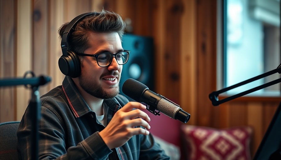Podcast host discussing YouTube monetization in studio setting.