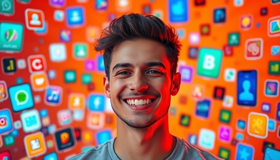 Vibrant digital scene with apps featuring AI tools for retirees.