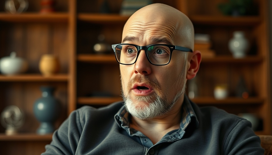 Surprised bald man with glasses indoors amid retirement crisis discussion.
