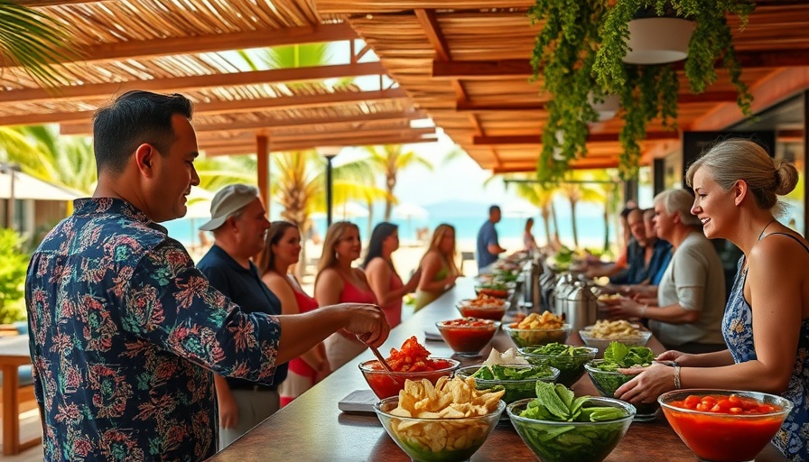 Salsa bar at Perfect Day at CocoCay with guests enjoying food.