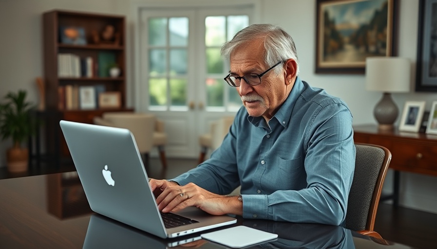 Older man learning online, highlighting online coaching for retirees.