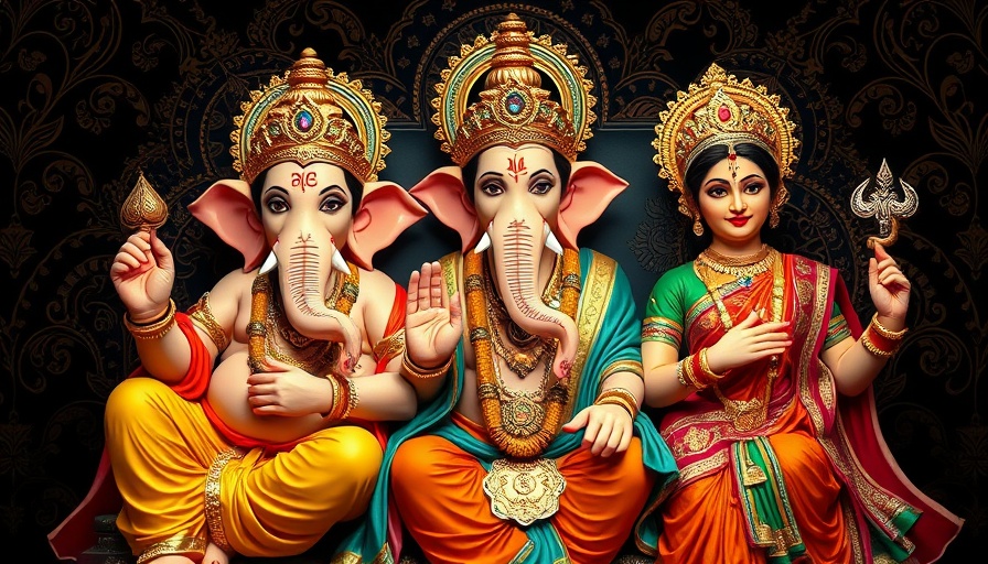 Intricate painting of Hindu deities Ganesh, Lakshmi, and Saraswati, Adventure Travel in India