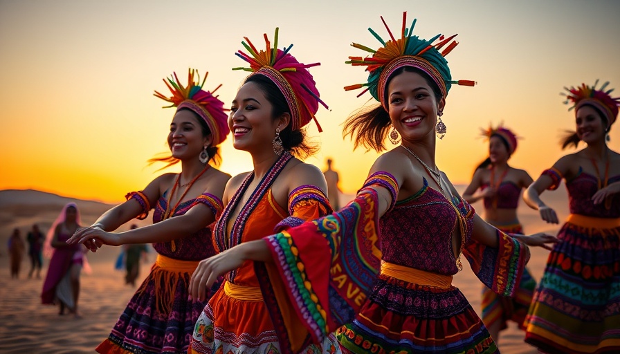 Senior Nomads Travel Adventures: Vibrant dancers at sunset.