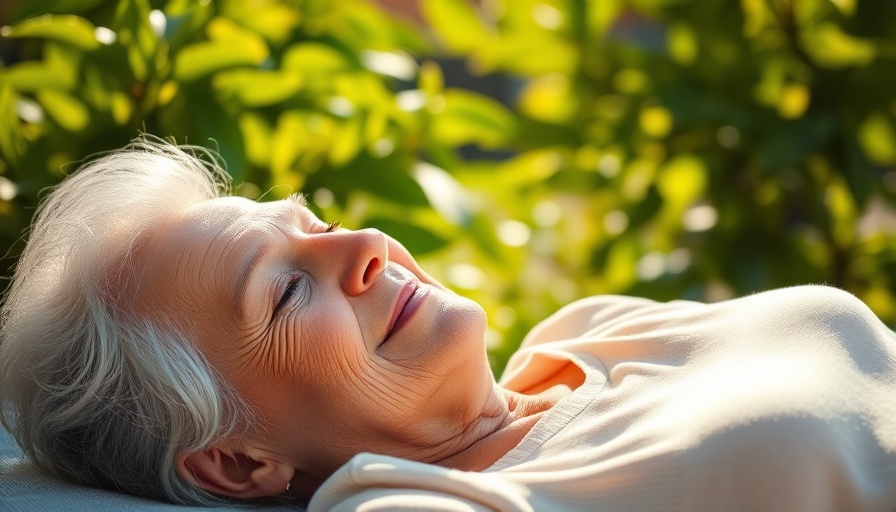 Elderly woman with sleep problems relaxing in garden