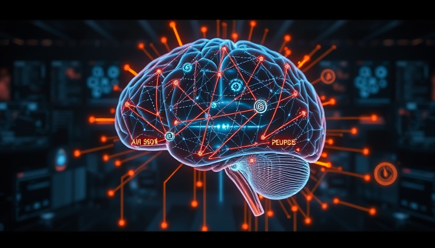 Futuristic AI concept with digital brain and scientific symbols.